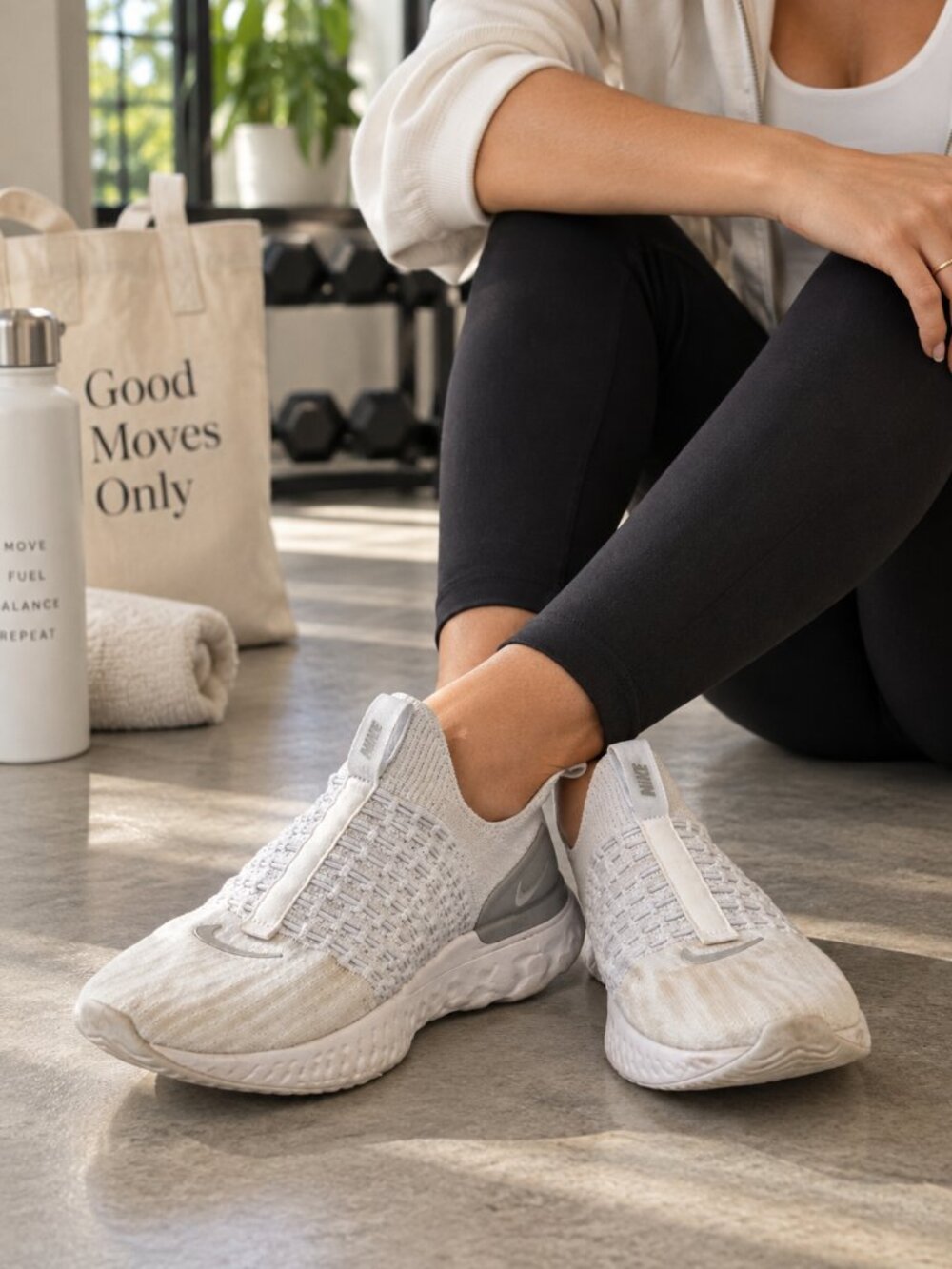 Nike React Phantom Run Flyknit 2 White Grey Women's Size 8 Running Shoes